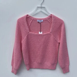 White + Warren Pink Linen Squareneck Sweater Womens Size Small NWT‎